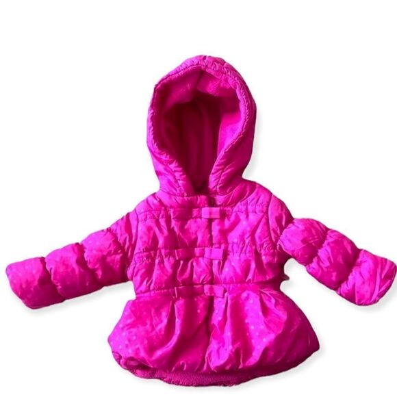 Rothschild Pink Polka Dot Hooded Puffer Coat 12m - Picture 1 of 12